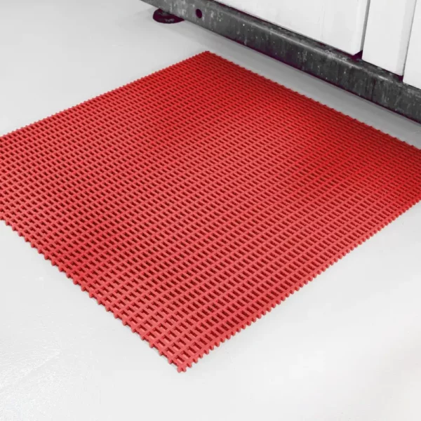 Heavy-Duty Cross-Ribbed Mat Red In Use