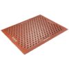 The Food Production Mat is a rectangular brown rubber mat with rounded corners and rows of circular holes for drainage and slip resistance.