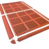 Interlocking Catering Mat tiles and edging pieces are displayed in a grid pattern on a white background, with some parts separated to show how the Interlocking Catering Mat system fits together.