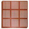 An Interlocking Catering Mat in brown features a grid of evenly spaced round holes and is divided into nine square sections by thin raised lines.