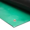A close-up of the Conductive Rubber Bench Matting in green and black, partially unrolled, with a metal press stud visible on the green surface near the edge.