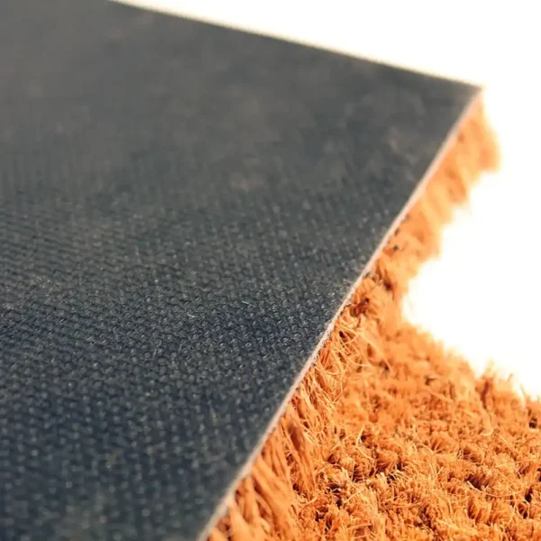 Close-up of the Weather Resistant Entrance Mat, highlighting its coarse brown coir surface and sturdy black textured rubber backing.
