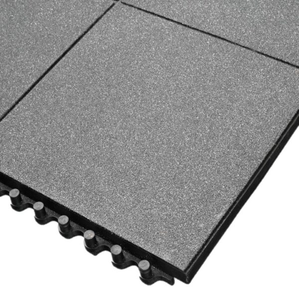 Close-up of Interlocking Solid Top Gym Mat in grey, highlighting the textured surface, connecting edges, and secure interlocking mechanism.