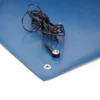 An ESD Anti-Static Double Layer Sheet in blue with a metal snap connector and a black lead featuring a round connector, placed on a white surface.