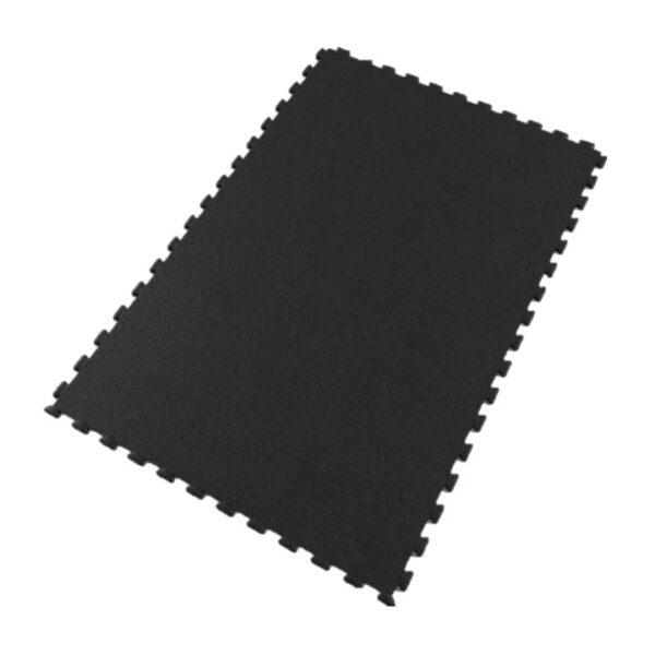 The Heavy-Duty Interlocking Gym Mat is a single black rectangular foam mat with puzzle-like interlocking edges, displayed on a white background.
