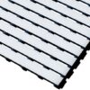 Close-up of Cross-Ribbed PVC Leisure Mat with interlocking white slats and narrow black gaps, shown angled for perspective. The textured surface is designed for drainage and non-slip use.