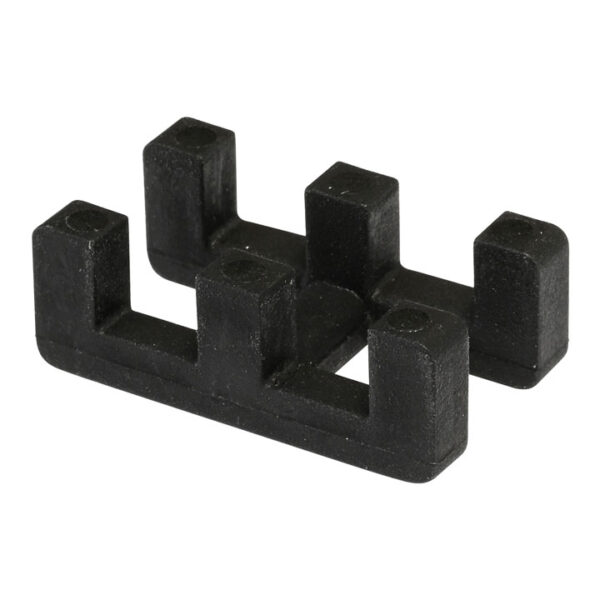 The Self-Draining PVC Mat Connector is a black, rectangular plastic block with four upright square pegs in two rows, designed for connecting or mounting mats.