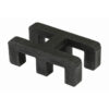 A black Self-Draining PVC Mat Connector, H-shaped with four legs on each side, resembling a heavy-duty support component, displayed against a white background.