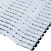 Close-up of Swimming Pool Mat: light blue interlocking plastic tiles with a wavy, textured, non-slip surface arranged diagonally on a white background.