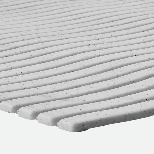 Close-up of a white Swimming Pool Mat with a textured foam surface featuring evenly spaced, parallel ridges and small speckles. The mat appears soft, flexible, and has a wave-like ridge pattern.