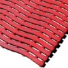 The Swimming Pool Mat features red interlocking plastic tiles with a wavy, slatted design, textured surfaces, and gaps between each slat, arranged diagonally.