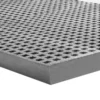 Close-up of Mini Mesh Grating, a rectangular grey metal sheet with a grid of evenly spaced square holes, highlighting its perforated surface, textured pattern, and thickness.