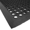 Close-up of the Drainage Top Mat, a black rubber mat featuring large and small circular holes and a textured border along the edges.