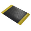 Deckplate Anti-Fatigue Mat in black features a chequer plate texture and yellow safety borders on two opposite edges, displayed on a white background.