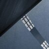 Close-up of Electrical Insulation Matting in dark blue with a ridged texture and white printed text, including "R: 650V MAX 2002," shown on a flat, smooth surface.
