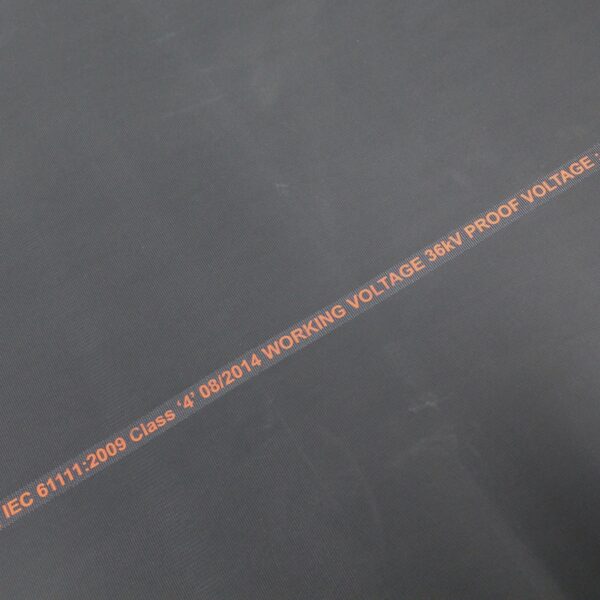 A close-up of Electrical Safety Matting shows orange text: IEC 61111:2009 Class 4 08/2014 WORKING VOLTAGE 36kV PROOF VOLTAGE.