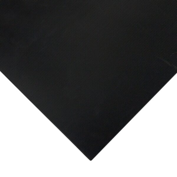 A close-up of Electrical Safety Matting in black, featuring textured rubber with fine horizontal ridges, shown from a corner angle on a white background.