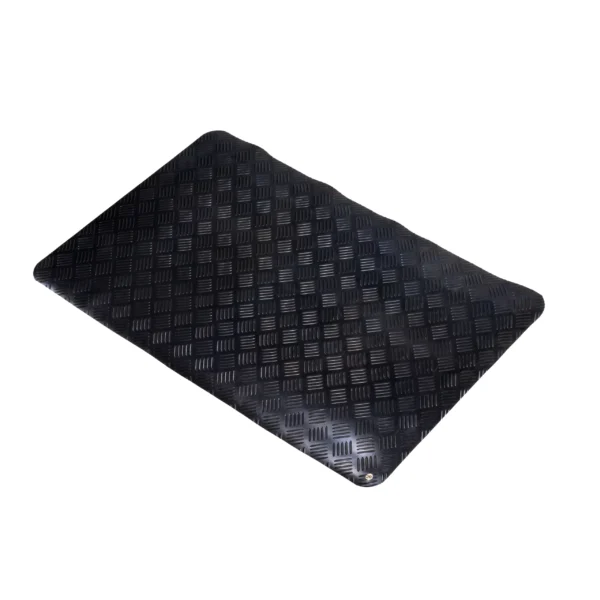 The Senso Dial Mat ESD is a black rectangular rubber mat with a raised chequer plate pattern and rounded corners, shown on a white background.