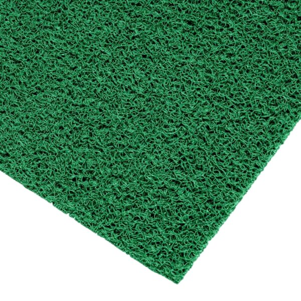 Close-up of a green Heavy-Duty PVC Vinyl Roll featuring a curly, looped textured surface at the corner, displayed against a white background.