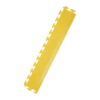 A yellow, rectangular Heavy-Duty Interlocking Tile Edge with jigsaw-like connectors on both sides is displayed diagonally against a white background.