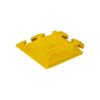 A Heavy-Duty Interlocking Tile Corner in yellow plastic, featuring a ridged texture and three tabs, isolated on a white background.