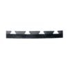 A black Circular Stud Interlocking Tile Edge with evenly spaced, upward-pointing tabs along one edge, flat and rubber, shown against a white background.