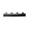 The Circular Stud Interlocking Tile Edges is a black rubber strip with a flat base and four evenly spaced T-shaped projections on top, designed for concrete joints to prevent water leakage.
