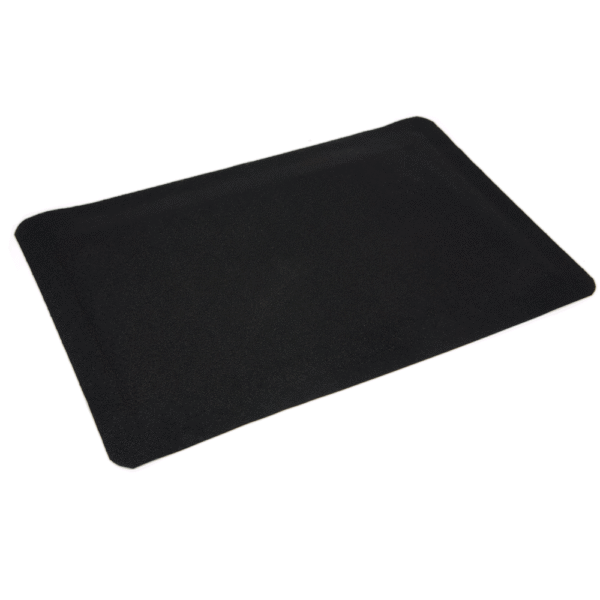 A black rectangular Welding Anti-Fatigue Mat with slightly rounded edges, shown on a white background.