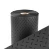 A large roll of Checker Plate Rubber Matting in black, partially unrolled to show its detailed textured surface and signature chequer plate pattern.