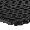 Close-up of the Interlocking Anti-Fatigue Mat in black, featuring a hexagonal and circular pattern that highlights the mat’s textured surface and thickness.