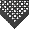 A close-up of the Fine Ribbed Matting Roll in black, featuring evenly spaced round holes for a non-slip surface. The image highlights the mat's corner with its layered, textured edges.