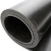 A close-up of the Commercial Nitrile Rubber Sheet, rolled into a cylinder, highlights its thick black edges and smooth texture.