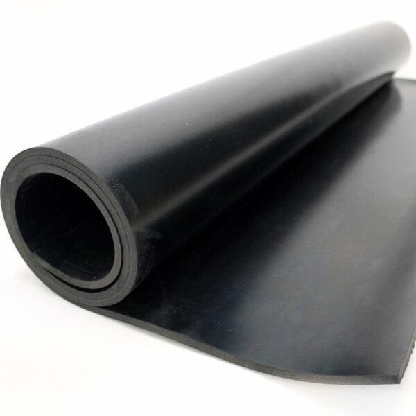 A Commercial Nitrile Rubber Sheet, partially unrolled on a white surface, displays its smooth texture and flexible black material.