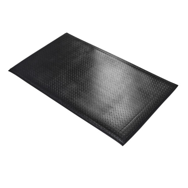The Comfort Plus Anti-Fatigue Mat is a black rectangular mat with a diamond plate texture and slightly bevelled edges, shown against a white background.