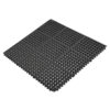 The Nitrile Top Interlocking Mat, a black rubber floor mat featuring a grid pattern and circular holes for anti-slip and drainage, is displayed on a white background.