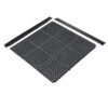 The Nitrile Top Interlocking Mat is a black rubber mat featuring a grid of circular holes and comes with two straight-edged border pieces, shown side by side on a white background.