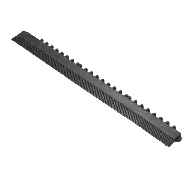 The Drainage Top & Solid Top Mat Edges is a black plastic or rubber edging with a ribbed, textured surface and domed bumps, designed to protect and organise floor cables or wires.