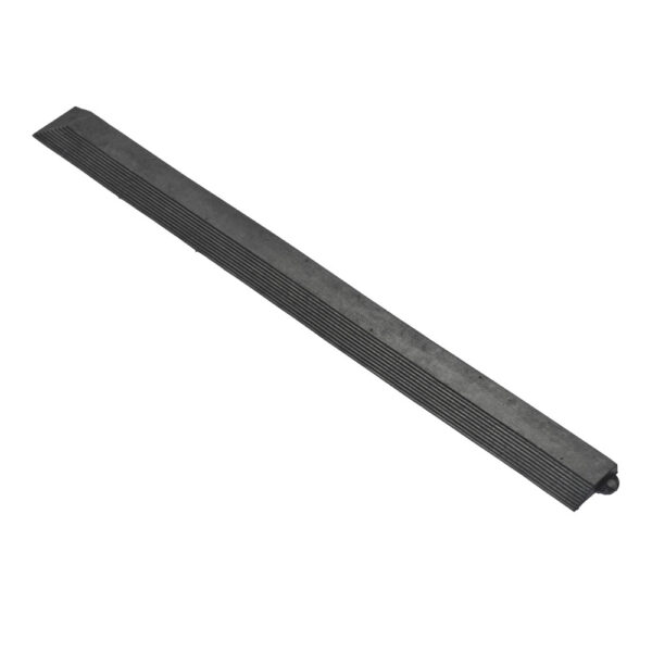 The Drainage Top & Solid Top Mat Edge is a long, black rubber strip with a textured, ridged surface, shown at an angle against a white background.