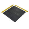 Solid Top Interlocking Mat shown in a square layout with black tiles and two yellow edge pieces placed above and beside the tiles on a white background.