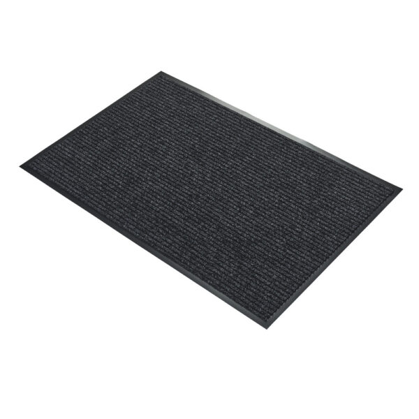The Ribbed Doormat is a rectangular dark grey mat with a textured surface and black border, displayed on a white background.
