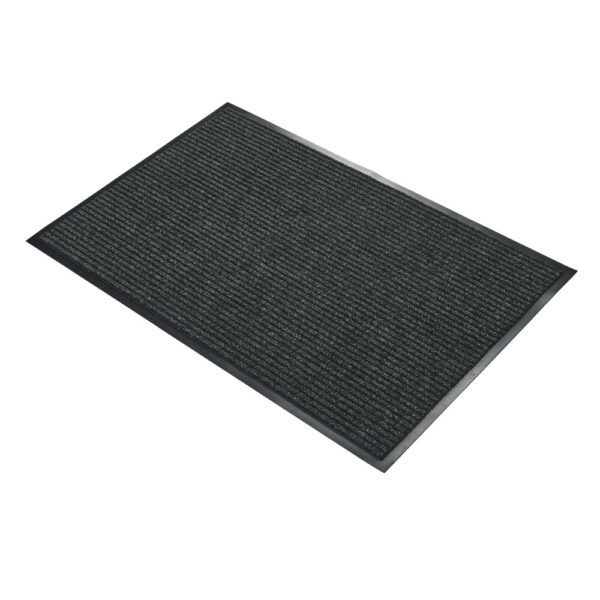 The Ribbed Doormat is a rectangular dark grey mat with a textured surface and black border, displayed on a white background.