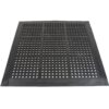 The Drainage Top Interlocking Mat is a black rubber anti-fatigue mat with bevelled edges and a grid of round holes, designed for industrial or commercial use.