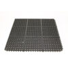The Drainage Top Interlocking Mat is a black rubber anti-fatigue floor mat with a grid pattern and circular holes, shown on a white background.